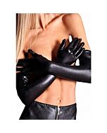 Long wetlook gloves black