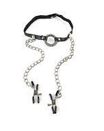 Fetish fantasy o-ring gag with nipple clamps