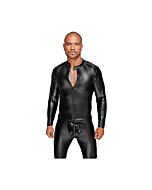 Wetlook jacket with pvc pleats - black