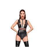 Wetlook and tule body with velvet choker - black