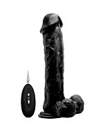 Vibrating realistic cock - 11 inch - with scrotum - black