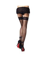 Leg avenue stay up industrial net backseam thigh highs and satin bow