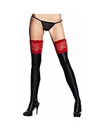 Wetlook and lace stockings black
