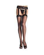Leg avenue sheer lace top stockings with attached lace garterbelt plus