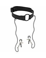 Fetish submissive ring gag with nipple clamps