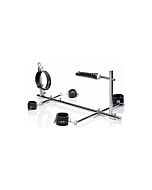 Imprisoned metal stockade with dildo - black