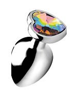Heart anal plug - rainbow - large - silver