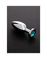 Jeweled butt plug aqua blue light - large
