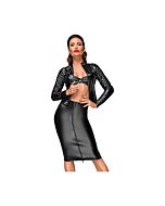 Wetlook jacket with handmade pleats  - black