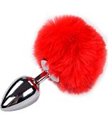 Red Pompon Plug - Metallic Anal Pleasure