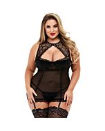 Lace halter mini dress with garters