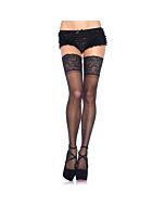 Leg avenue stay up spandex sheer thigh highs wide lace top black plus