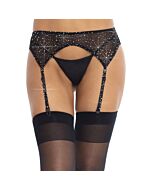 Rhinestone appliqué garter belt - black