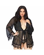 Leg avenue robe belt and thong black 1x-2x