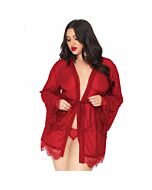 Leg avenue robe belt and thong burgundy 1x-2x