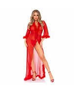 Leg avenue marabou trimmed long robe red one size