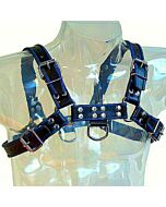 Metal hard chest bulldog harness black/blue leather