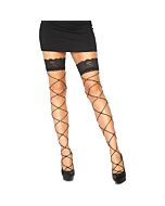 Wide net thigh high w chrystal - black