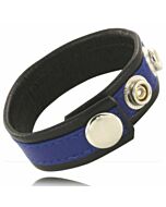 Metal hard - cock and ball strap with snaps - black and blue