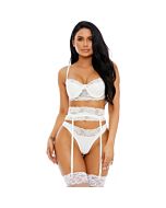 More than lace faux leather lingerie set - white