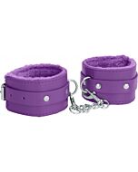 Ouch plush leather hand cuffs black purple