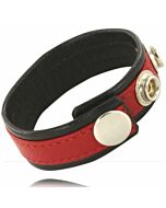 Metal hard - cock and ball strap with snaps - black and red