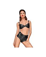 High waist wetlook shorts with handmade pleats  - black