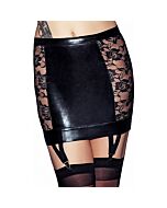 Lorena wetlook and lace garter skirt - black