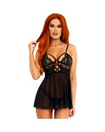 Lace thong babydoll - black