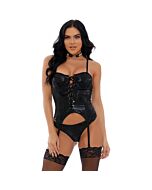 Damsel in distress faux leather lingerie set black