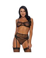 Heartless bra, garter belt and panty - black