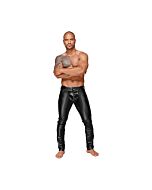Wetlook trousers with pvc pleats - black