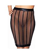 Socorro wetlook and mesh striped pencil skirt - black