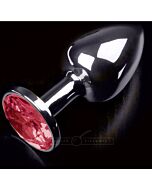 Small silver metal plug - red gem