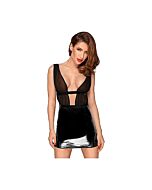 Pvc mini dress with chiffon top  - black