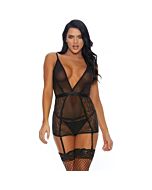 A sheer thing chemise with garter straps and panty black