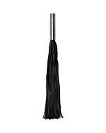 Leather whip metal long - black