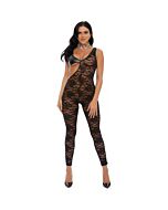 Seeing double lace faux leather jumpsuit black