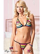 Leg avenue top and thong set multicolored striped network