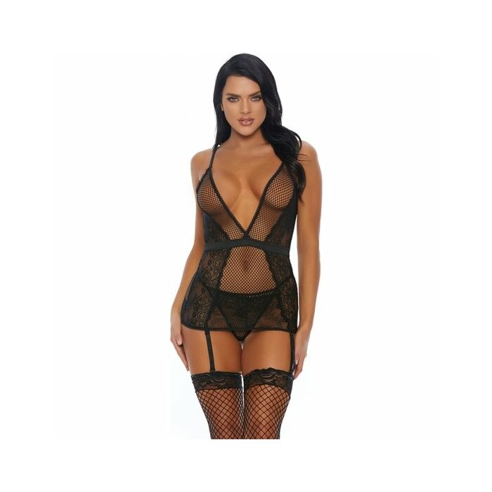 Caught you looking chemise with garter straps and panty black