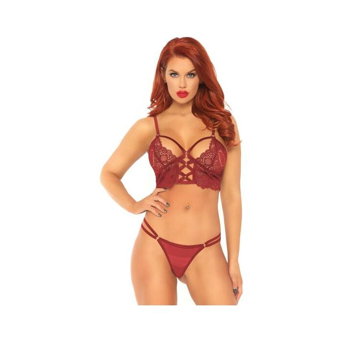 Lace bralette with sheer thong burgundy