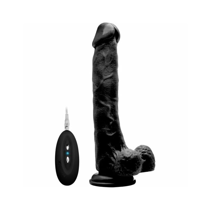 Vibrating realistic cock - 10 inch - with scrotum - black