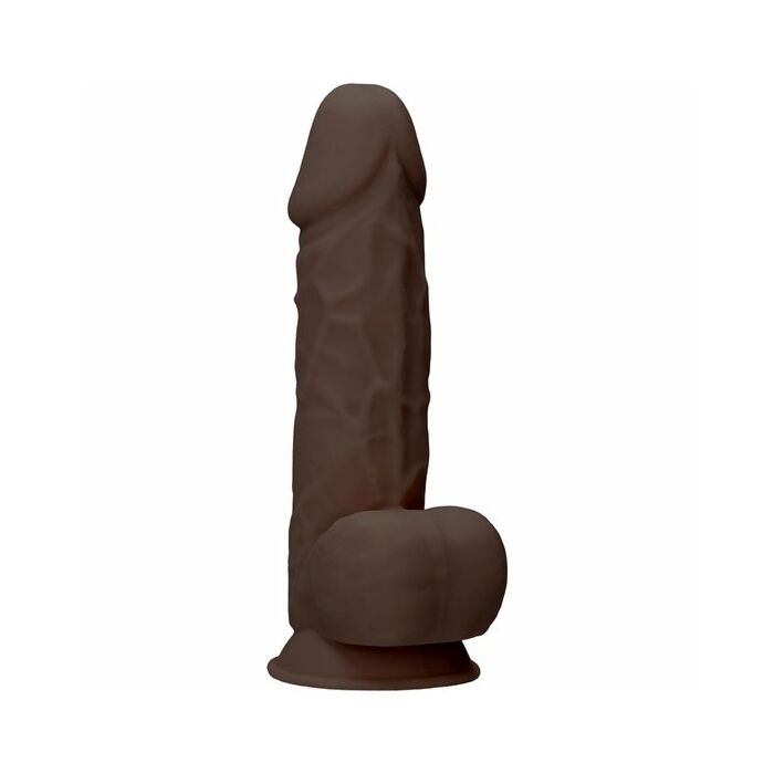 Silicone dildo with balls - 21,6 cm - brown