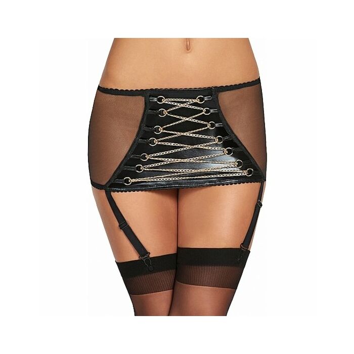 Coro gold chain wetlook garterbelt - black