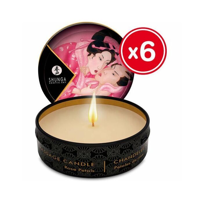 Shunga massage candle rose petal 6 x 30 ml