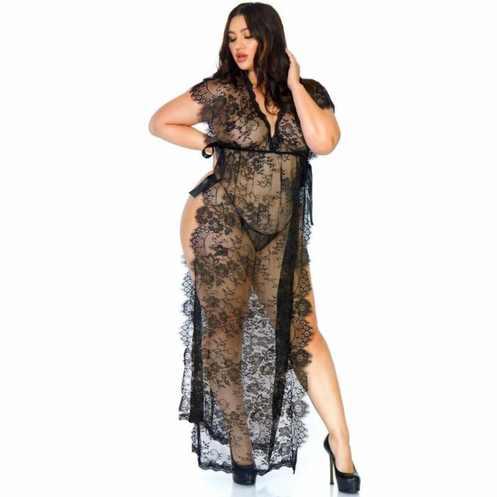 Leg avenue lace kaften robe and thong 1x-2x