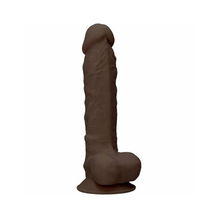 Silicone dildo with balls - 22,8 cm - brown