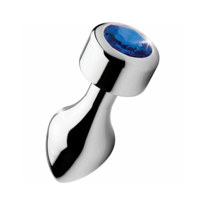 Aluminum plug with blue gem - long