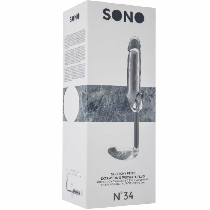 Sono no34 strechy penis extension black + 2.5cm & plug anal translucent