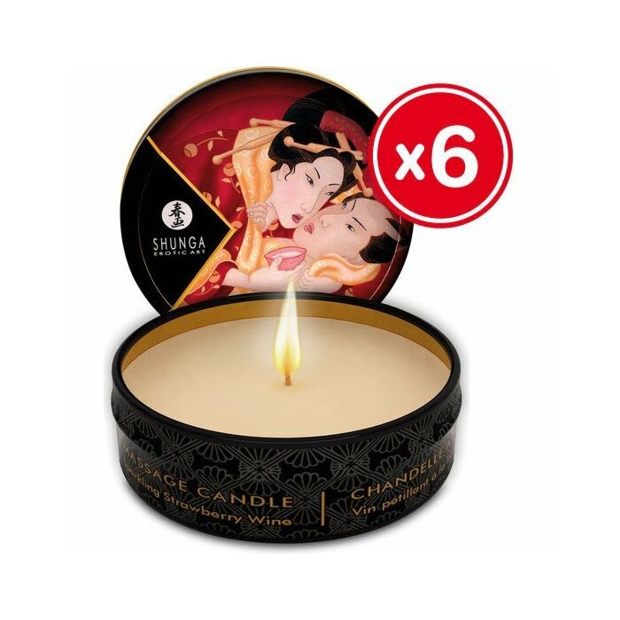 Shunga massage candle strawberry 6 x 30 ml